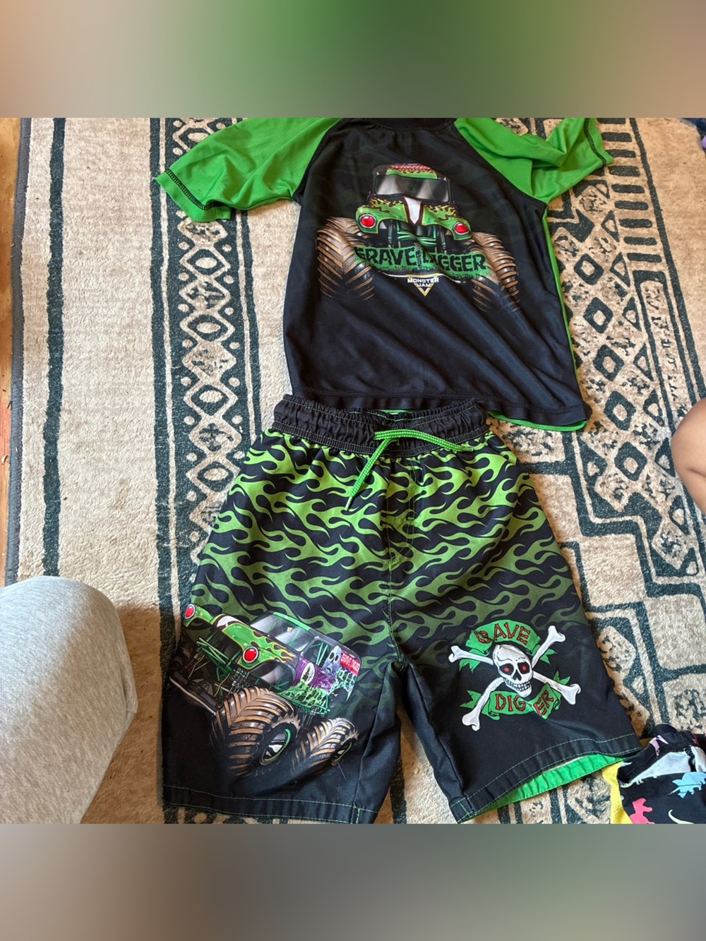 Kids Black & Green Monster Truck Swim Set